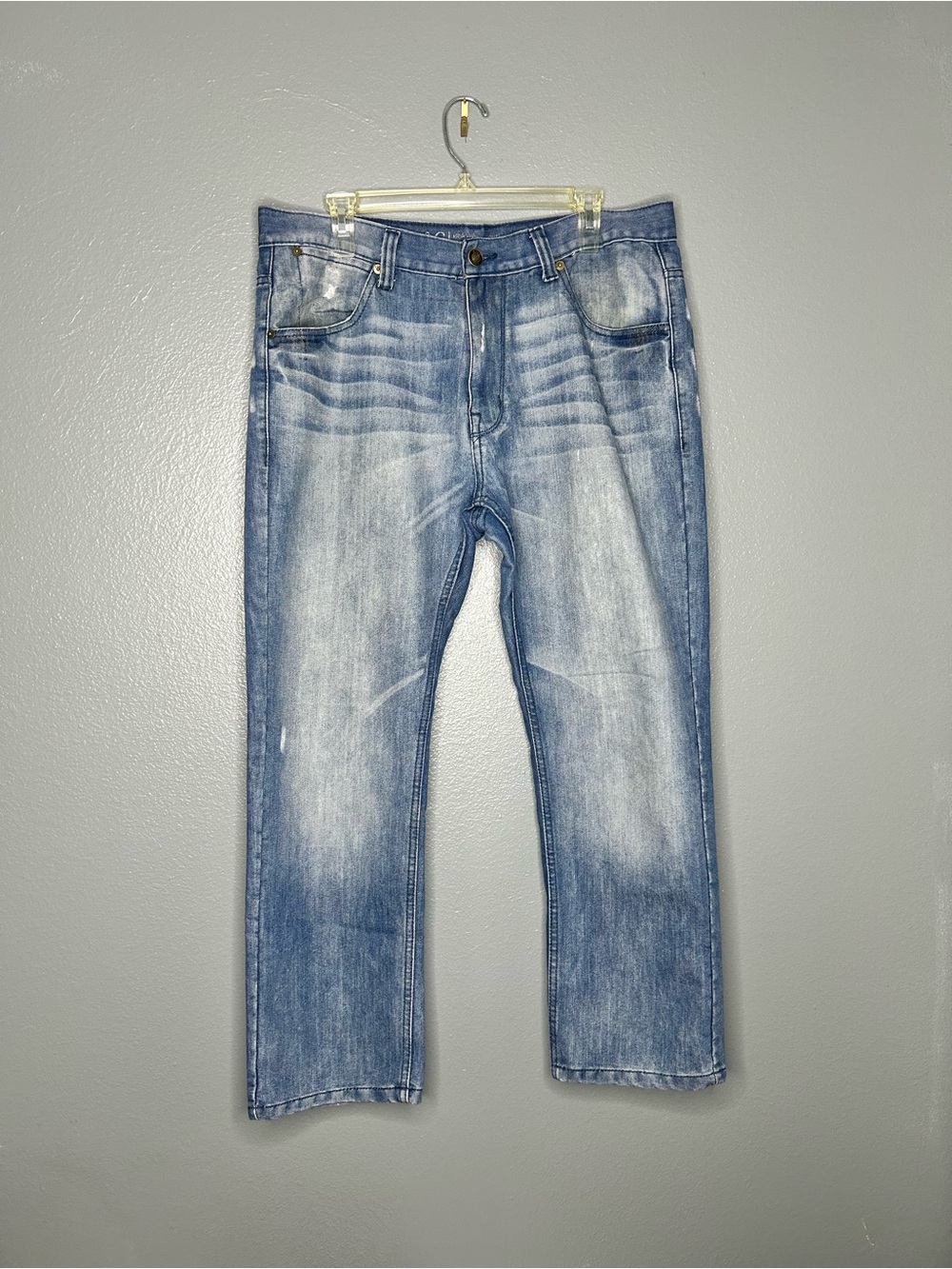 PD&C Distressed Men's Light Blue Straight Jeans - Washed Finish 36x30